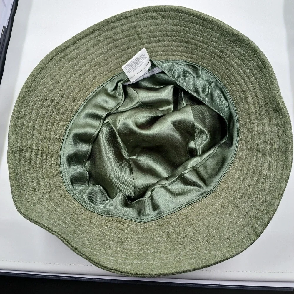 Liz Claiborne Hat Bucket Cloche Olive Green Wool Blend‎ Ribbon Band Bow Womens